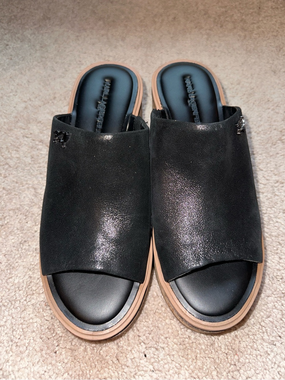Karl Lagerfeld Paris Clarina Leather Comfort Wedge Sandal. - Picture 4 of 12